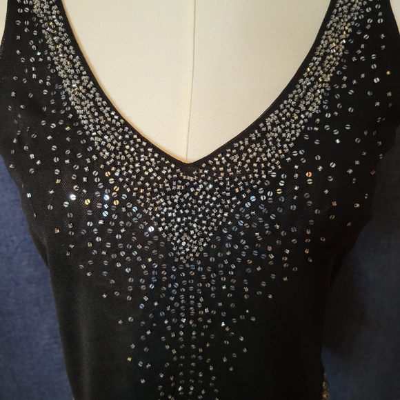 Express Black and Silver Embellished Tank Top Beaded Indie Whimsygoth Croquet - Picture 2 of 6